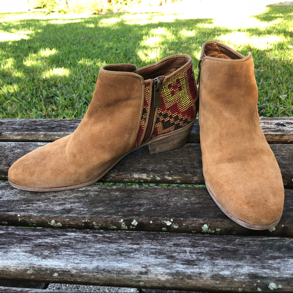 Sam Edelman Booties Putnam Embroidered Suede Bootie Boots Size 9 Tan